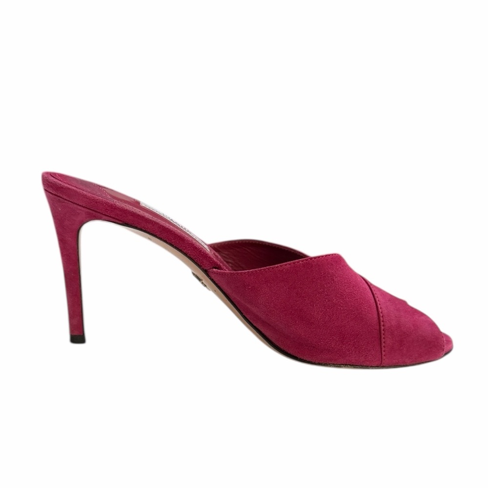 Prada Fuchsia Suede Crisscross Heeled Mules Size 37 - Picture 8 of 11